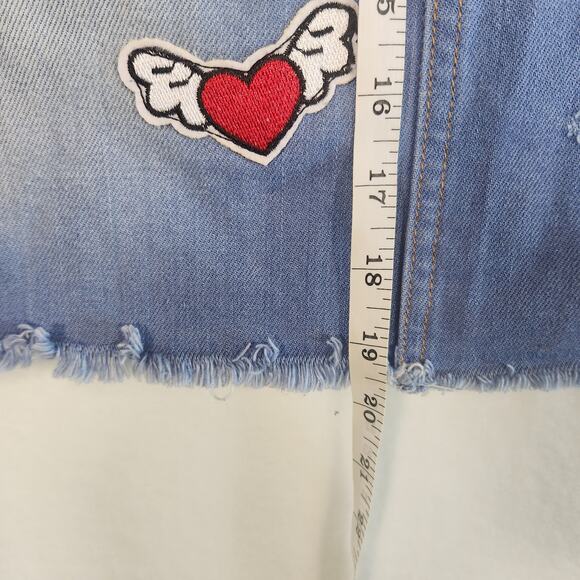 Womens  Blue Jean Skirt XL Patch Red Jeans NYC - Picture 4 of 10